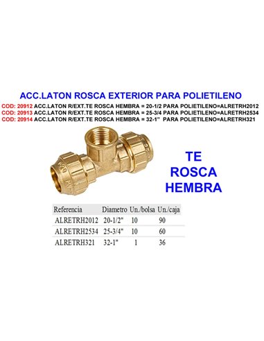 Acessório de latão com rosca fêmea 20-1/2 para polietileno encolhível 2012