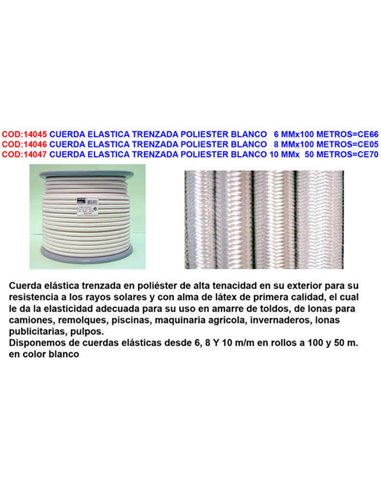 Weißes geflochtenes elastisches Polyesterseil 6 mm x 100 Meter CE66
