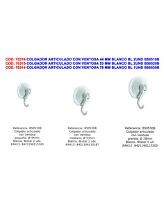 Cabide articulado com ventosa 78 mm branco BRINOX 1 unidade