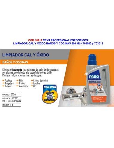 CEYS Detergente Specifico per Calce e Ruggine 500 ml 703003-703013