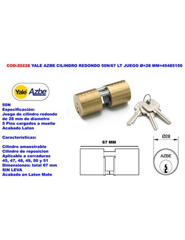 Yale Azbe Cylindre rond 50N/67 LT Set 28 mm 45485150