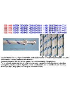 Braided polypropylene rope 12 mm x 50 m white