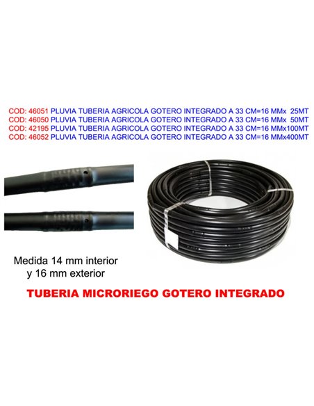 Perforated irrigation pipe with dripper 2 L/h 33 cm 16 mm x 25 m