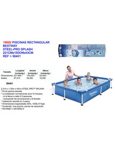 Piscine rectangulaire en acier Pro Splash 221x150x43 56401