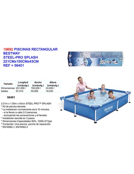 Pro Splash Rechteckiger Stahlpool 221x150x43 56401