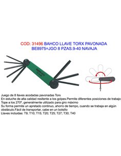 Bahco Juego de Llaves Torx Pavonadas BE8975JGO 8 Piezas 9-40 Navaja