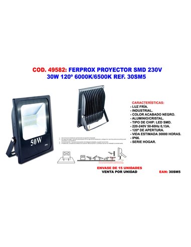 SMD-LED-Projektor 30W 230V 120° 6000K/6500K FERPROX