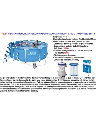 Purificateur Piscine Rond Steel Pro+ 366x100 9150L 56418