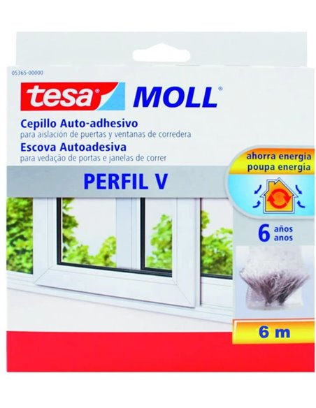 TESA BURLETE ADH V CEPILLO 4 mm VENTAN/PUERTA CORREDERA 6m05365