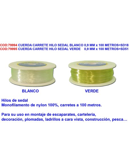 CUERDA CARRETE HILO SEDAL VERDE   0,9 MM x 100 METROSSD51