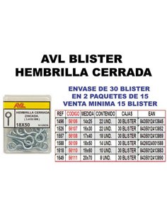 AVL BLISTER HEMBRILLA/CANCAMO CERRADA 20x70 ZINCADA 1649
