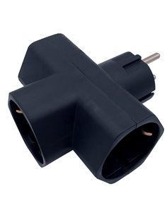 Ladrón de triple salida horizontal (3680W máximo) fabricado en polipropileno color negro