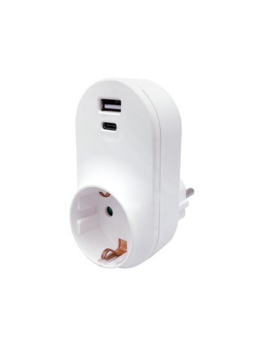 Ladrón simple de 1 salida (3680W máximo) sin interruptor +USB +tipo C fabricado en polipropileno color blanco