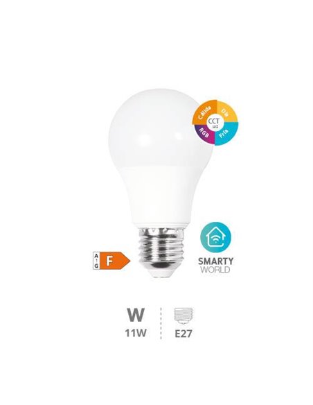 Bombilla LED regulable inteligente "A60" estándar vía wifi y Bluetooth E27 (11W RGB+3CCT 1055lm) IP20 Ø60x125mm fabricada en plá