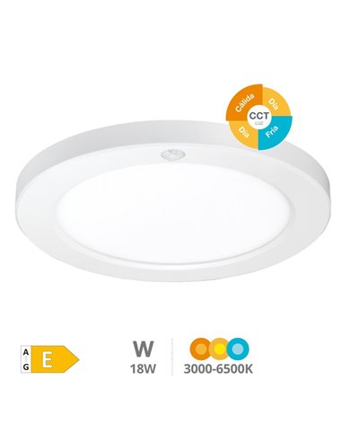 Bario Round surface/recessed downlight adjustable cutting hole with movement sensor and photocell CCT change 18W 3000K/ 4000K /6