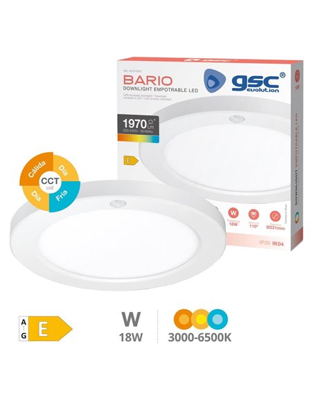 Bario Round surface/recessed downlight adjustable cutting hole with movement sensor and photocell CCT change 18W 3000K/ 4000K /6