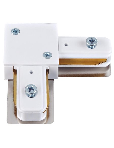 Conector "L" para foco monofásico fabricado en plástico y metal color blanco