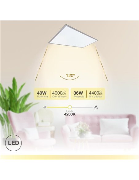 Luena LED recessed panel 40W 4200K 120x30cms. Nickel