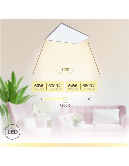 Luena LED recessed panel 60W 4200K 120x60cms. Nickel