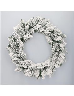 Corona de Navidad "Kiak" efecto nieve Ø50cm fabricada en PVC color verde y blanco (no iluminada) para interior y exterior