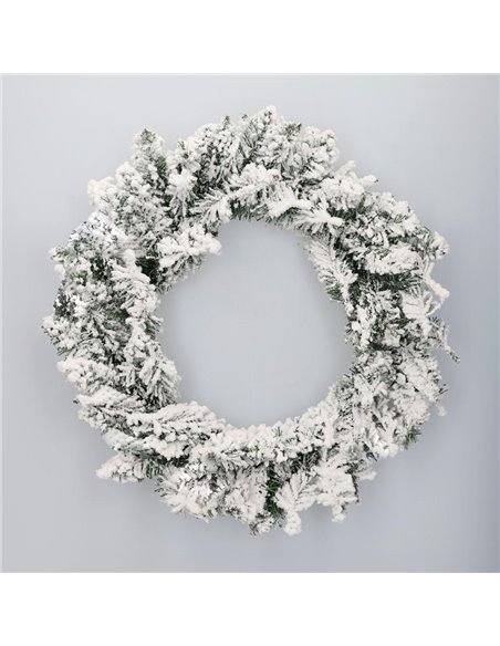Corona de Navidad "Kiak" efecto nieve Ø50cm fabricada en PVC color verde y blanco (no iluminada) para interior y exterior