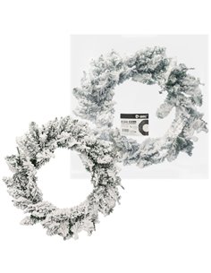 Corona de Navidad "Kiak" efecto nieve Ø50cm fabricada en PVC color verde y blanco (no iluminada) para interior y exterior 2