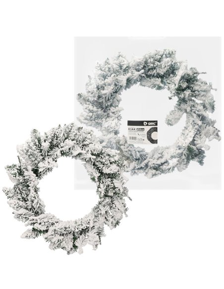 Corona de Navidad "Kiak" efecto nieve Ø50cm fabricada en PVC color verde y blanco (no iluminada) para interior y exterior