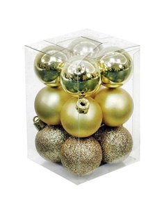Pack 12 bolas Navidad 6cm - 4 brillo, 4 mates y 4 purpurina ORO
