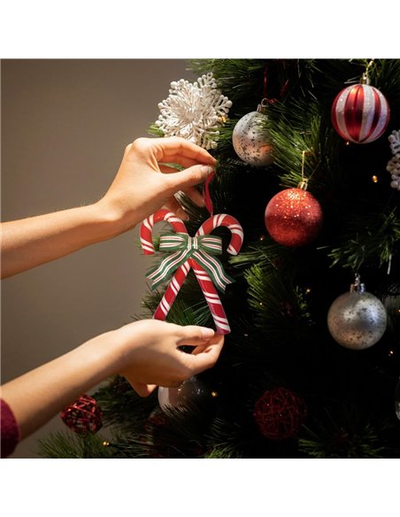 Bastones de caramelo de Navidad colgante para decoración de árbol 110x135mm fabricado en arcilla color rojo blanco y verde acaba