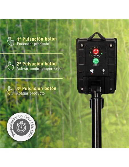 Guirnalda LED de carga solar con 8 funciones y luz cálida (3000K 3,6V) IP44 5m fabricada en cobre y PVC color negro para interio