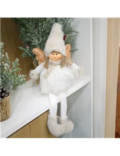 LED angel with hanging legs Haniel 48cm 2xCR2032 Grey and white 2