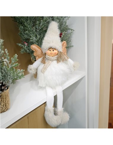 LED angel with hanging legs Haniel 48cm 2xCR2032 Grey and white