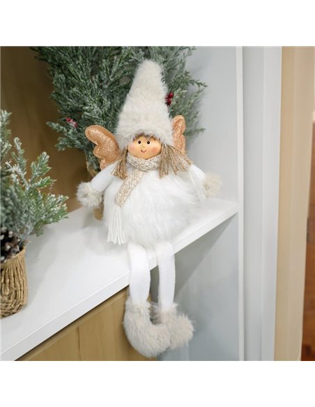 LED angel with hanging legs Haniel 48cm 2xCR2032 Grey and white