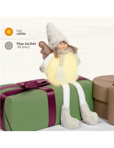 LED angel with hanging legs Haniel 48cm 2xCR2032 Grey and white
