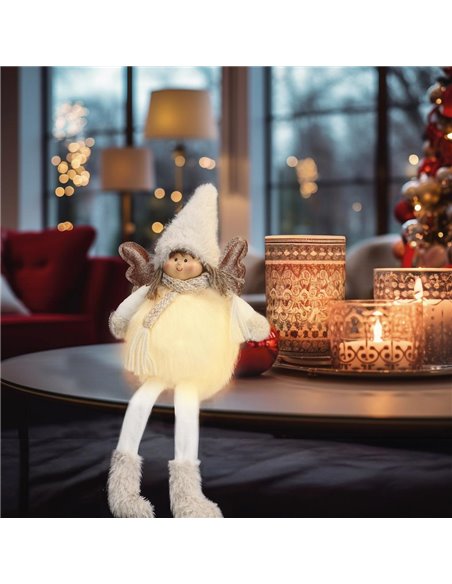 LED angel with hanging legs Haniel 48cm 2xCR2032 Grey and white