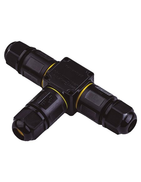 Conector estanco con regleta tipo T 0,5-2,5mm (Nivel de inflamabilidad V2 450V) IP68 128,3x84,4mm fabricado en nylon PA66 color 