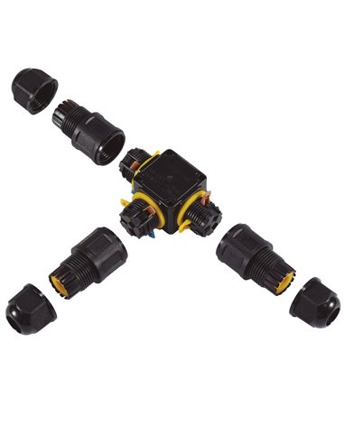 Conector estanco con regleta tipo T 0,5-2,5mm (Nivel de inflamabilidad V2 450V) IP68 128,3x84,4mm fabricado en nylon PA66 color 