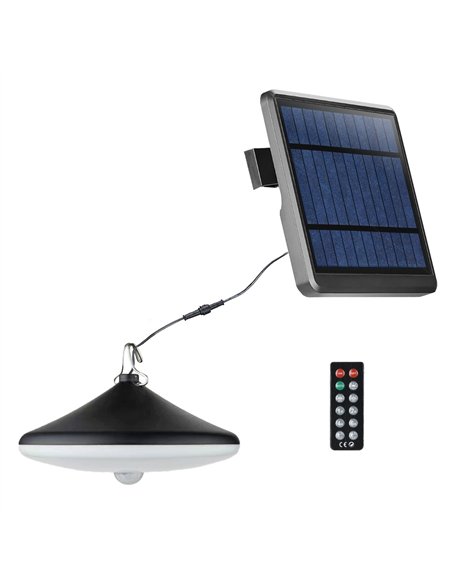 Lámpara colgante con panel solar de LED con batería recargable y sensor (5W 4000K 500lm) IP54 Ø180x172mm color negro y blanco