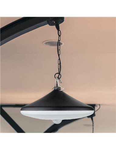 Lámpara colgante con panel solar de LED con batería recargable y sensor (5W 4000K 500lm) IP54 Ø180x172mm color negro y blanco