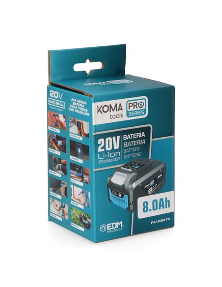 KOMA TOOLS Bateria LI-Ion 20V “Pro Series” 8.0Ah con indicador de carga 125x80x70mm