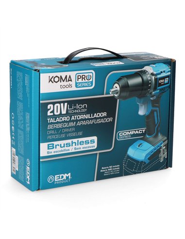KOMA TOOLS Taladro atornillador 20V brushless “Pro Series” de 2 velocidades con luz de trabajo y 21 posiciones (batería no inclu