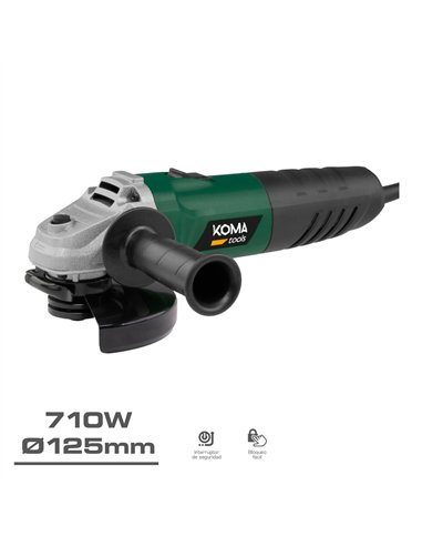 KOMA TOOLS Amoladora angular con mango multiposición antideslizante (710W 11000 RPM) Ø125x285x130mm