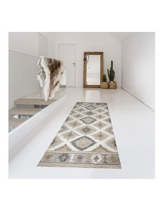 CROMA COLLECTION Alfombra con estampado de tipo kilim con acolchado de espuma 60x200cm color gris beige y marrón 2