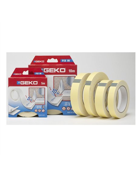 GEKO Cinta de doble cara con adhesivo “Fix In” para bricolaje en interior 19mm x 1,5 m color blanco