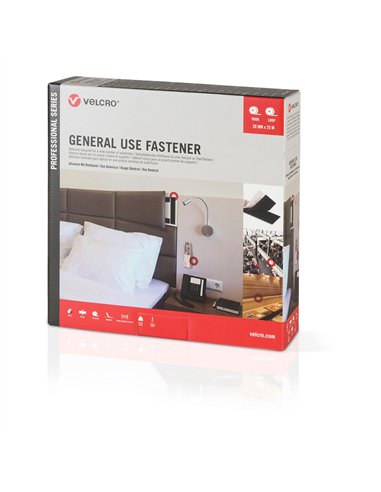 VELCRO® Cinta de gancho y bucle adhesiva para uso general 20mm x 25m color negro