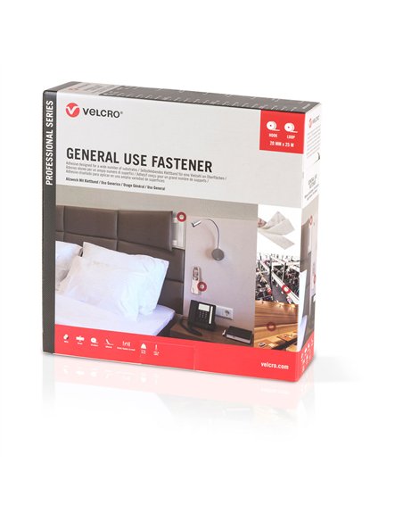 VELCRO® Cinta de gancho y bucle adhesiva para uso general 20mm x 25m color blanco