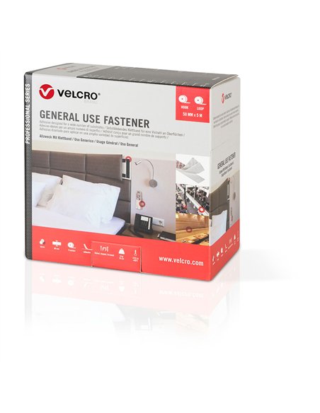 VELCRO® Cinta de gancho y bucle adhesiva para uso general 50mm x 5m color blanco