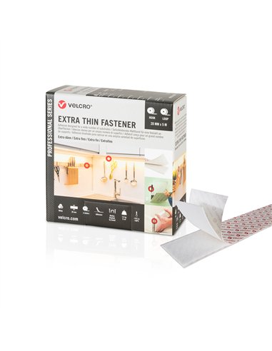 VELCRO® Cinta adhesiva extrafina de cierre 20mm x 5m color blanco