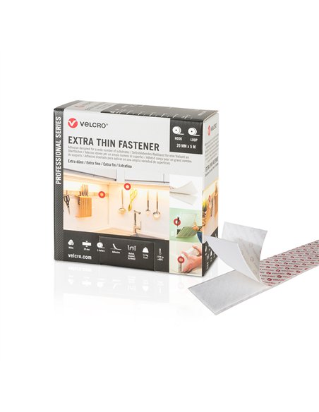 VELCRO® Cinta adhesiva extrafina de cierre 20mm x 5m color blanco