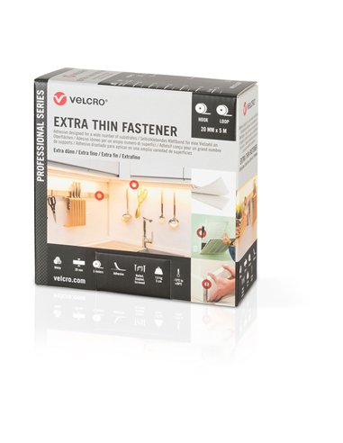 VELCRO® Cinta adhesiva extrafina de cierre 20mm x 5m color blanco